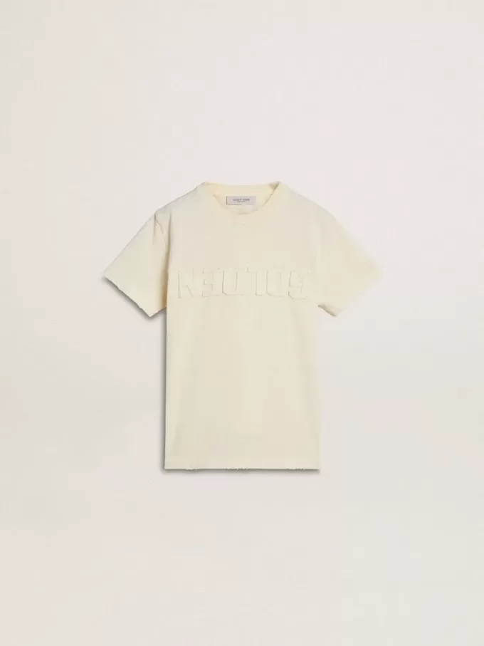 Cremefarbenes T-Shirt für Jungen mit geprägtem Logo