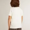 Cremefarbenes T-Shirt für Jungen mit geprägtem Logo