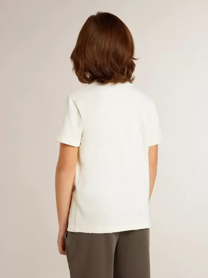 Cremefarbenes T-Shirt für Jungen mit geprägtem Logo
