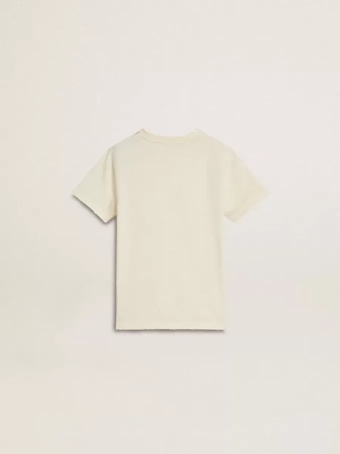 Cremefarbenes T-Shirt für Jungen mit geprägtem Logo