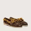 Cruise-Loafer für Damen aus Ponyfell mit Leopardenmuster und gelben Wanderschnürsenkeln