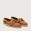 Cruise-Loafer für Damen aus tabakfarbenem Leder mit orangefarbenen Wanderschnürsenkeln