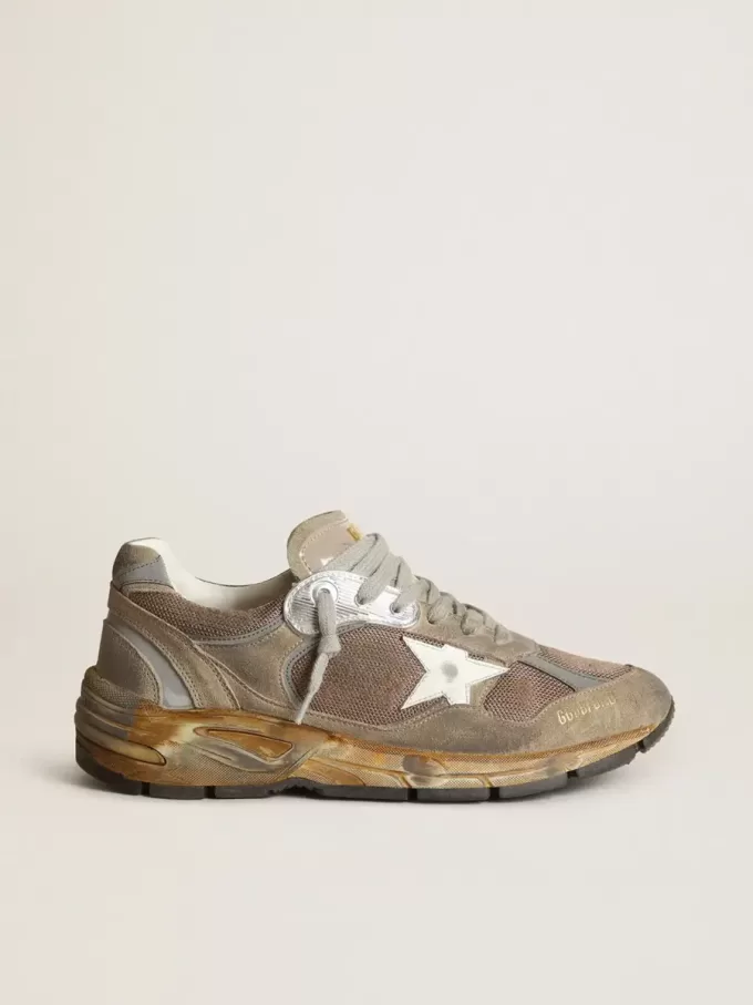 Herren-Sneaker Dad-Star aus taubengrauem Mesh und Wildleder