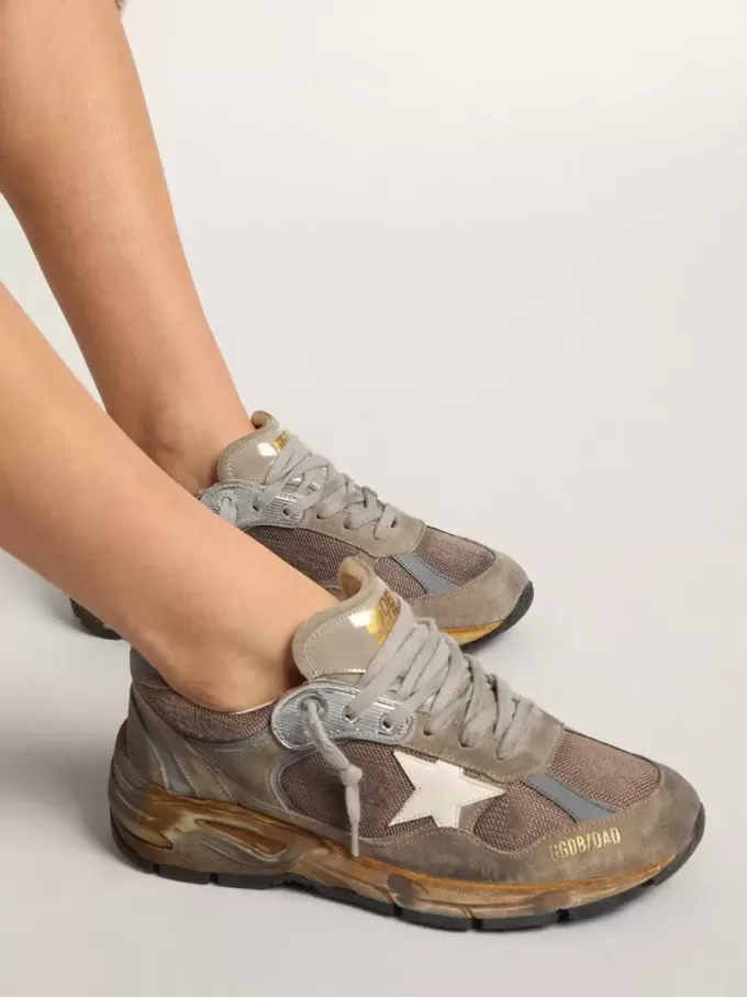 Herren-Sneaker Dad-Star aus taubengrauem Mesh und Wildleder