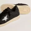 Damen-Ball Star aus Mesh mit Swarovski-Kristallen und schwarz laminiertem Lederstern und Fersenlasche