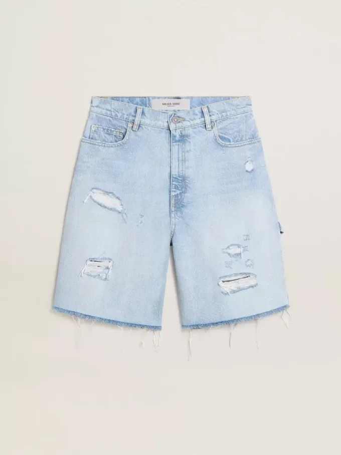 Damen-Bermudashorts aus Denim mit Used-Effekt
