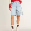 Damen-Bermudashorts aus Denim mit Used-Effekt