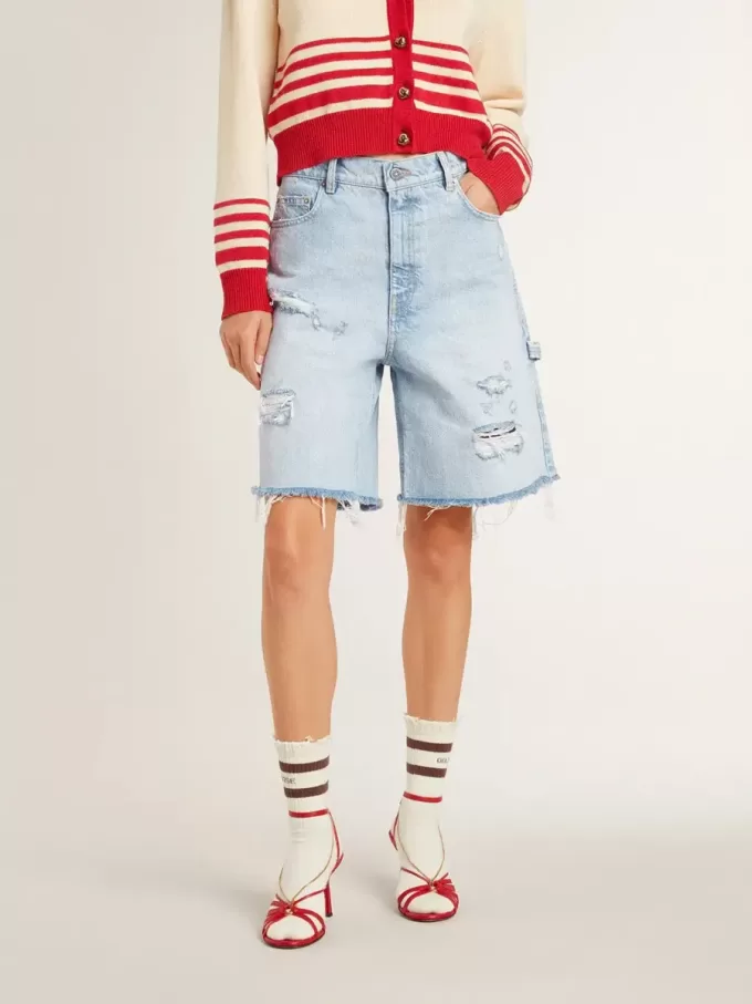 Damen-Bermudashorts aus Denim mit Used-Effekt