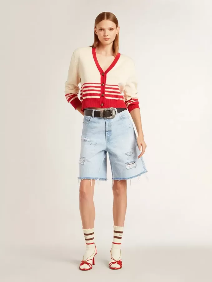 Damen-Bermudashorts aus Denim mit Used-Effekt