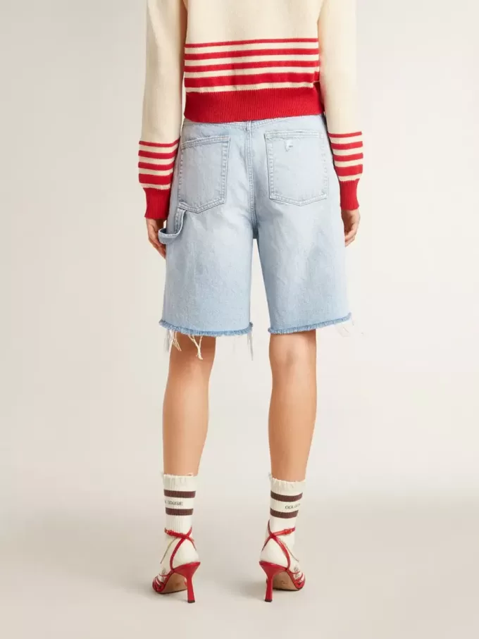 Damen-Bermudashorts aus Denim mit Used-Effekt