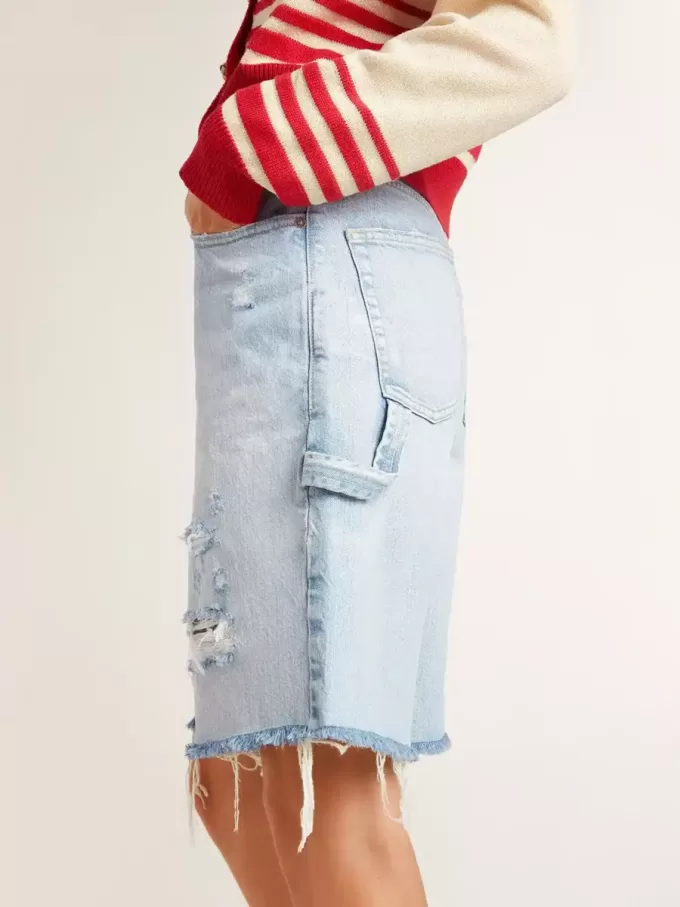 Damen-Bermudashorts aus Denim mit Used-Effekt