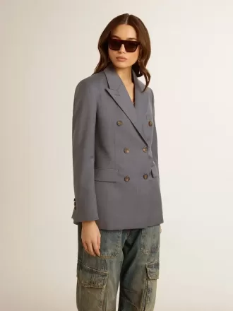 Damen-Blazer mit doppelter Knopfleiste in Babyblau Damen-Blazer mit doppelter Knopfleiste in Babyblau