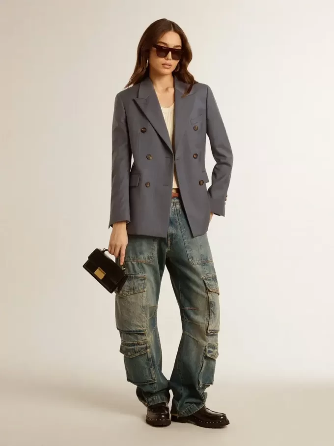 Damen-Blazer mit doppelter Knopfleiste in Babyblau