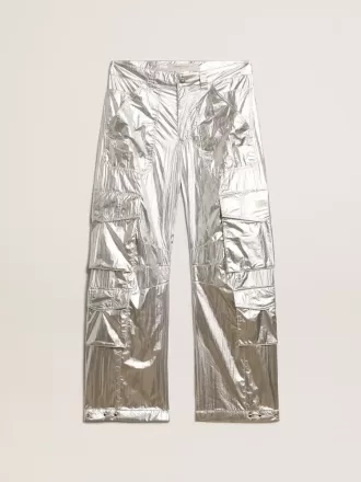 Damen-Cargohose aus silbernem Funktionsstoff Damen-Cargohose aus silbernem Funktionsstoff