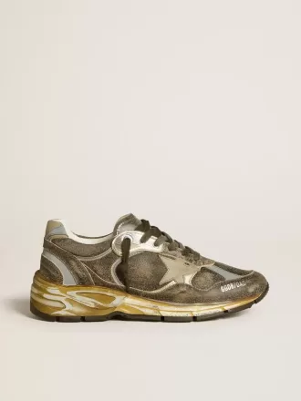 Damen-Dad-Star aus Wildleder und Nylon mit khakifarbenem Lederstern und Fersenlasche