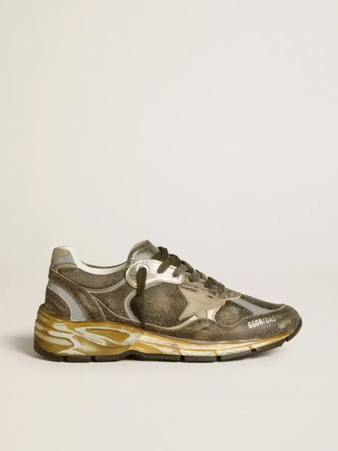 Damen-Dad-Star aus Wildleder und Nylon mit khakifarbenem Lederstern und Fersenlasche