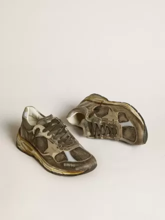 Damen-Dad-Star aus Wildleder und Nylon mit khakifarbenem Lederstern und Fersenlasche