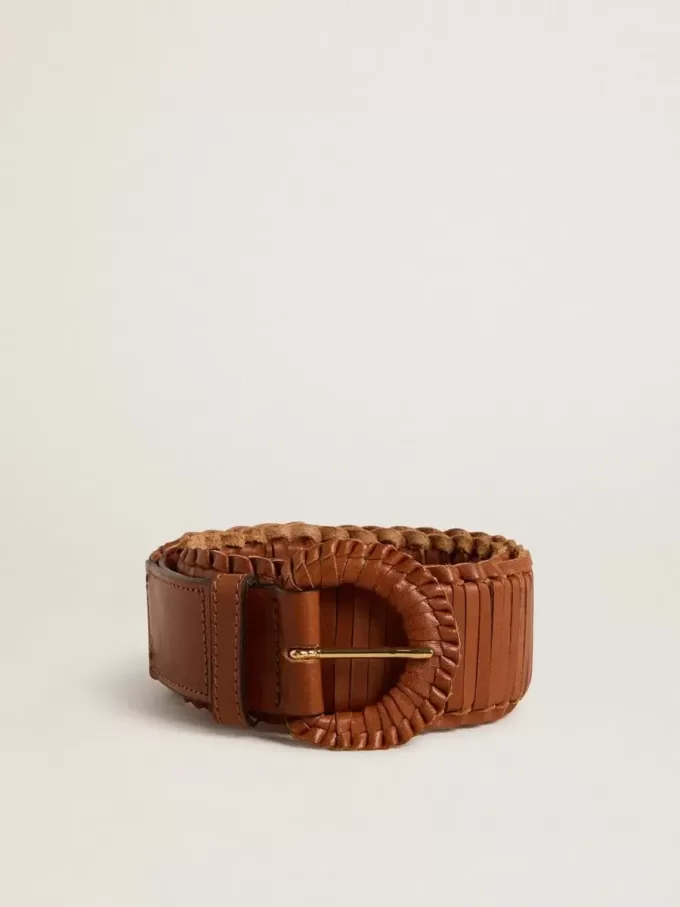 Damen-Gürtel aus gewebtem braunem Leder Damen-Gürtel aus gewebtem braunem Leder