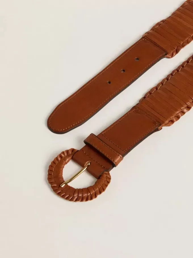 Damen-Gürtel aus gewebtem braunem Leder Damen-Gürtel aus gewebtem braunem Leder