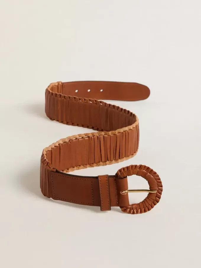 Damen-Gürtel aus gewebtem braunem Leder Damen-Gürtel aus gewebtem braunem Leder