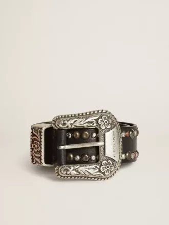Damen-Gürtel aus schwarzem Leder mit Nieten