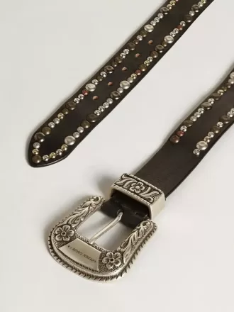 Damen-Gürtel aus schwarzem Leder mit Nieten