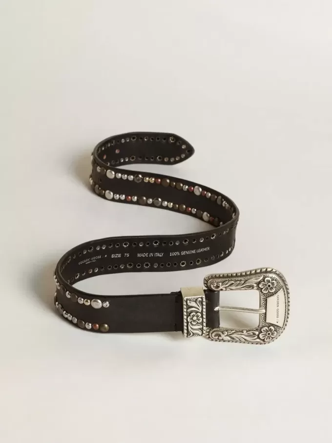 Damen-Gürtel aus schwarzem Leder mit Nieten
