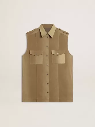 Damen-Hemdkleid aus sandfarbenem Denim mit militärischen Details