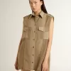 Damen-Hemdkleid aus sandfarbenem Denim mit militärischen Details Damen-Hemdkleid aus sandfarbenem Denim mit militärischen Details