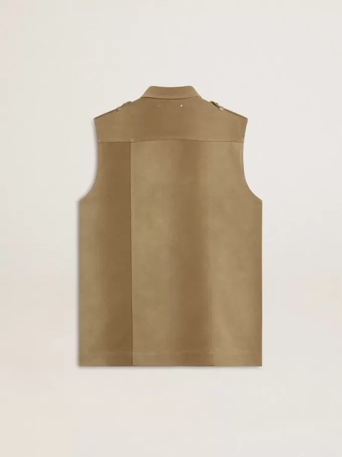 Damen-Hemdkleid aus sandfarbenem Denim mit militärischen Details Damen-Hemdkleid aus sandfarbenem Denim mit militärischen Details