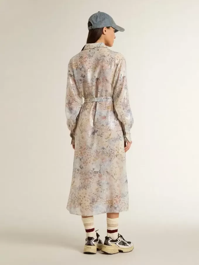 Damen-Hemdkleid mit mehrfarbigem Blumenprint aus Pailletten