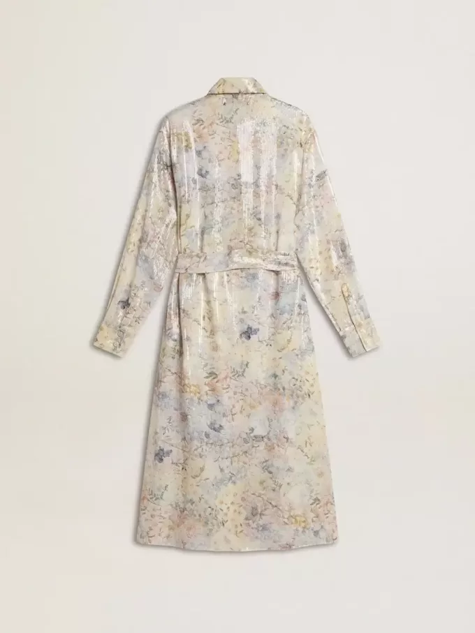 Damen-Hemdkleid mit mehrfarbigem Blumenprint aus Pailletten