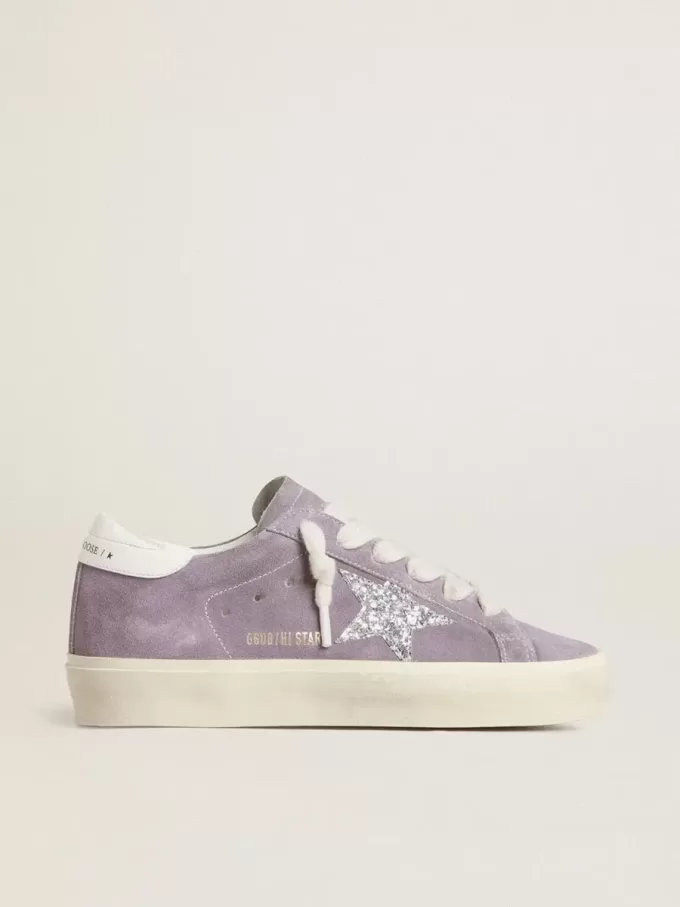 Damen-Hi-Star aus violettem Wildleder mit silbernem Glitzerstern