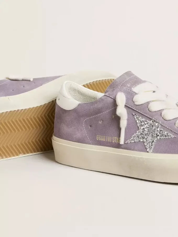 Damen-Hi-Star aus violettem Wildleder mit silbernem Glitzerstern