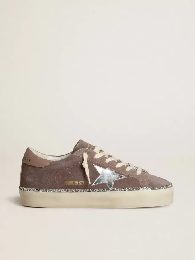 Damen-Hi-Star aus Wildleder mit silbernem Lederstern und Leder-Fersenlasche