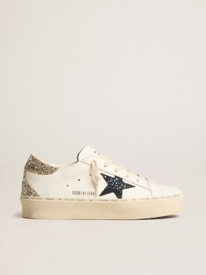 Damen-Hi-Star mit blauem Glitzerstern und platinfarbenem Glitzer-Fersenlasche