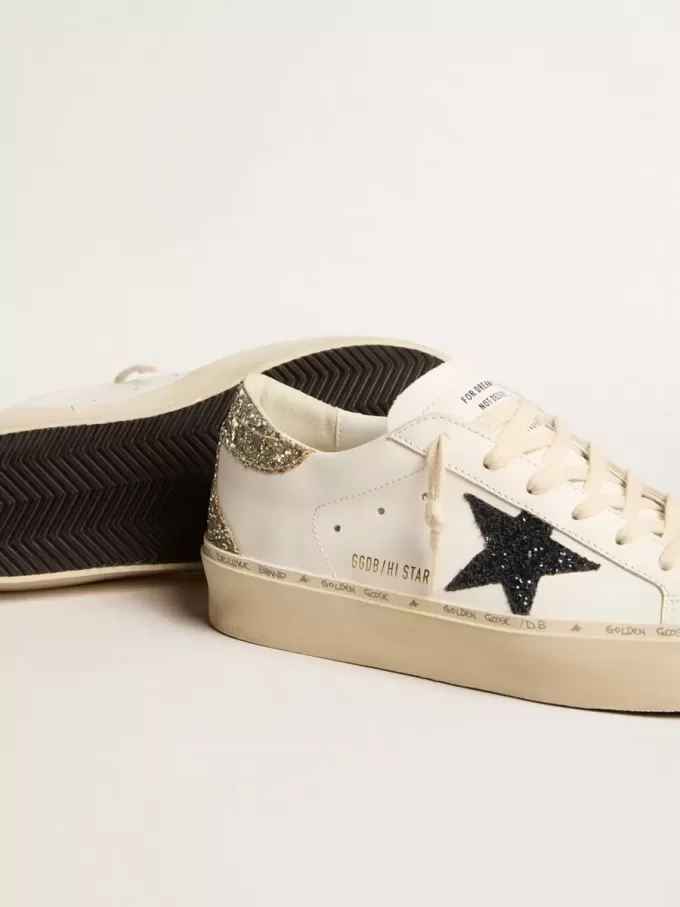 Damen-Hi-Star mit blauem Glitzerstern und platinfarbenem Glitzer-Fersenlasche