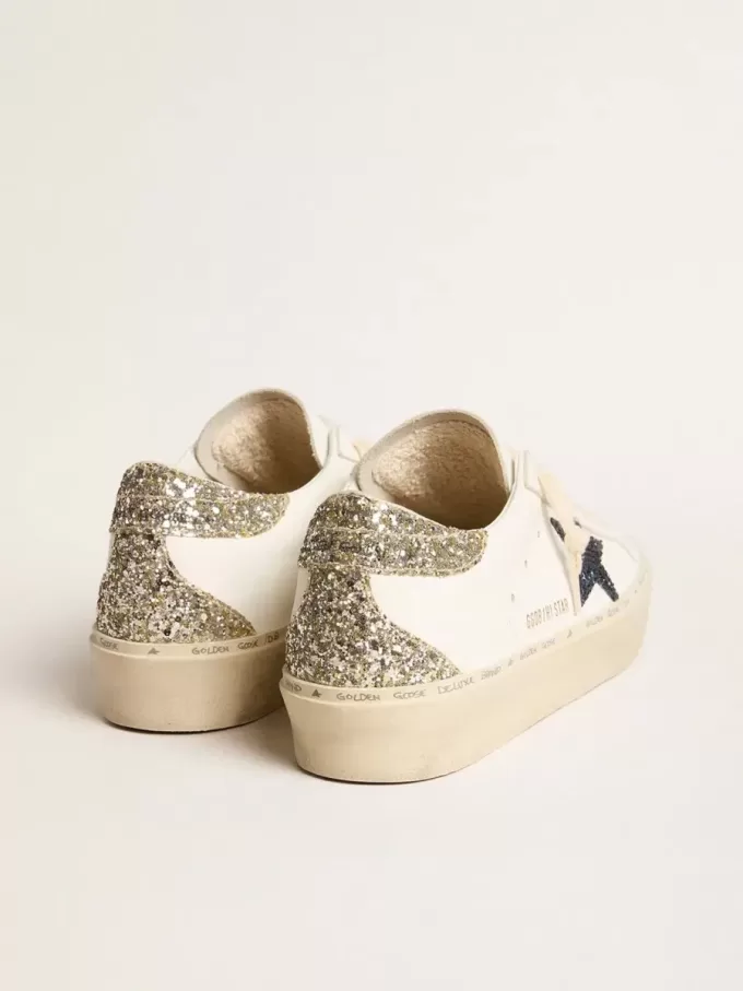 Damen-Hi-Star mit blauem Glitzerstern und platinfarbenem Glitzer-Fersenlasche