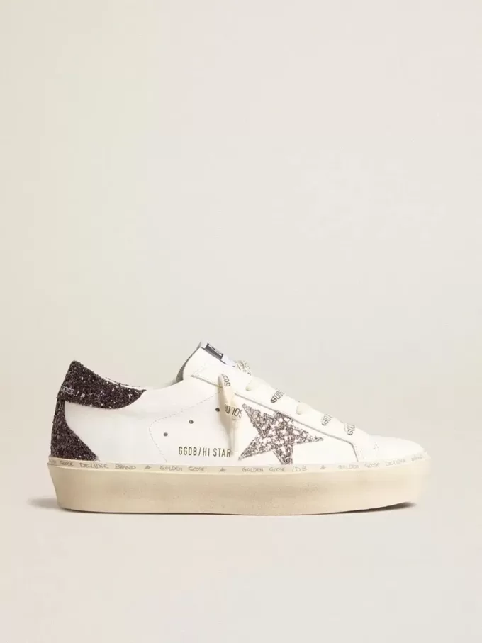 Damen-Hi Star mit silbernem Glitzerstern und rubinrotem Glitzer-Fersenlabel