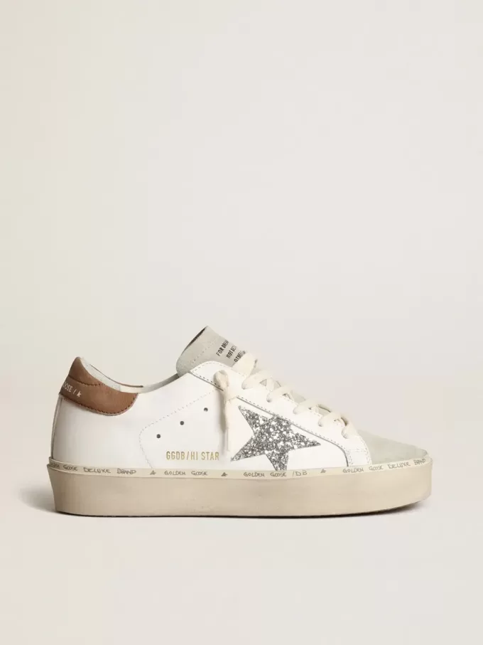 Damen-Hi-Star mit silbernem Glitzerstern und taubengrauem Nubuk-Fersenlasche