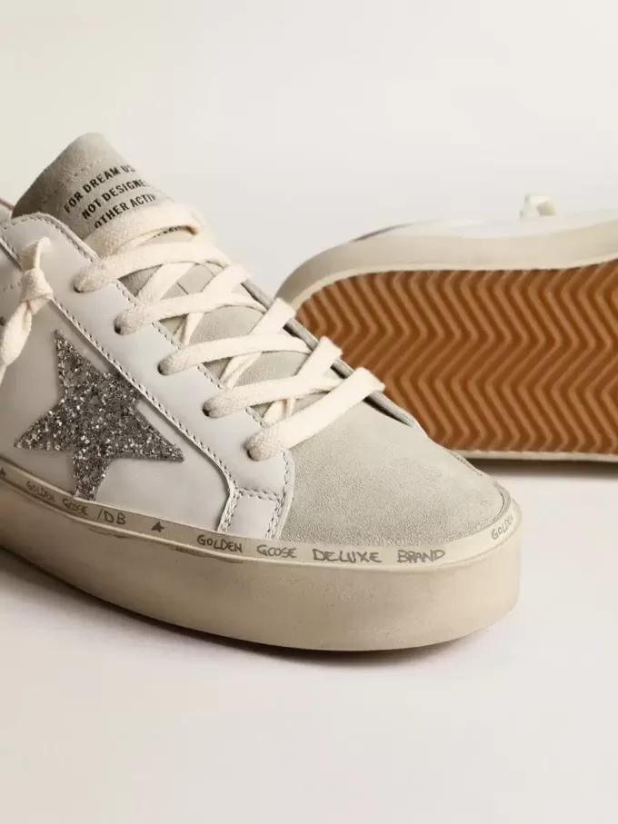 Damen-Hi-Star mit silbernem Glitzerstern und taubengrauem Nubuk-Fersenlasche