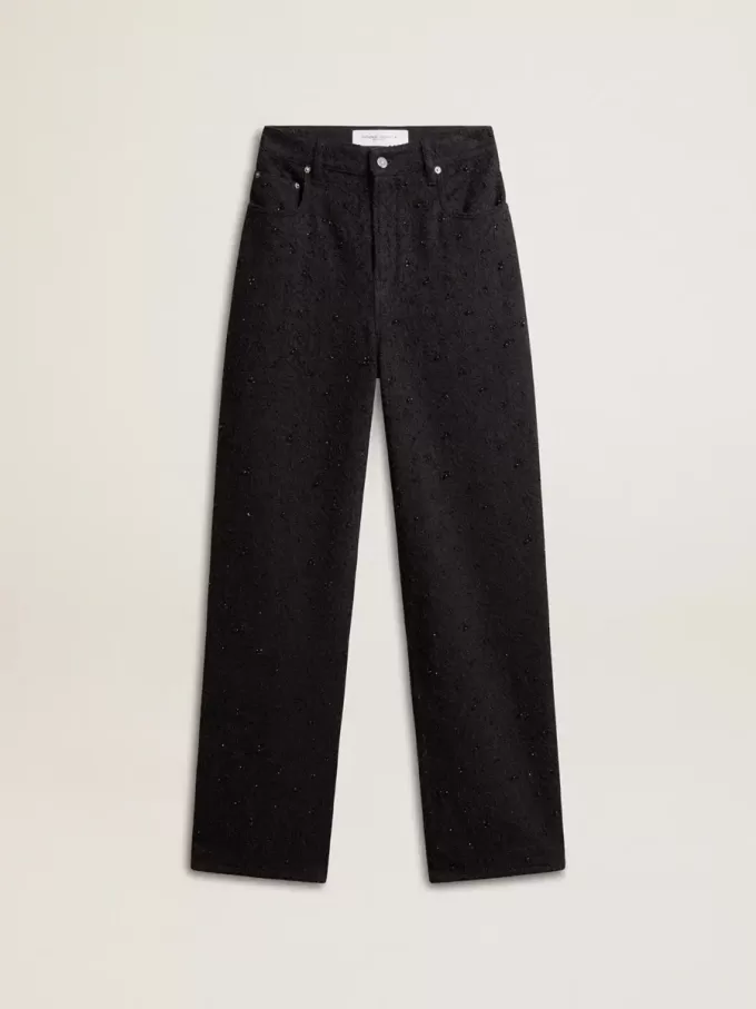 Damen-Jeanshose aus Baumwolle mit Kristall- und Steinverzierung