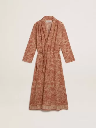 Damen-Kaftan aus Baumwollvoile mit durchgehendem ziegelrotem Marine-Print Damen-Kaftan aus Baumwollvoile mit durchgehendem ziegelrotem Marine-Print