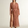 Damen-Kaftan aus Baumwollvoile mit durchgehendem ziegelrotem Marine-Print Damen-Kaftan aus Baumwollvoile mit durchgehendem ziegelrotem Marine-Print