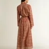 Damen-Kaftan aus Baumwollvoile mit durchgehendem ziegelrotem Marine-Print Damen-Kaftan aus Baumwollvoile mit durchgehendem ziegelrotem Marine-Print