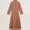 Damen-Kaftan aus Baumwollvoile mit durchgehendem ziegelrotem Marine-Print Damen-Kaftan aus Baumwollvoile mit durchgehendem ziegelrotem Marine-Print