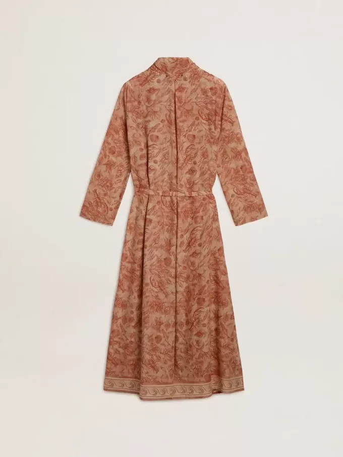 Damen-Kaftan aus Baumwollvoile mit durchgehendem ziegelrotem Marine-Print Damen-Kaftan aus Baumwollvoile mit durchgehendem ziegelrotem Marine-Print