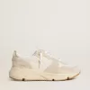 Damen-Laufsohle aus Canvas mit beigem Stern und Fersenlasche aus platinfarbenem Metallic-Leder