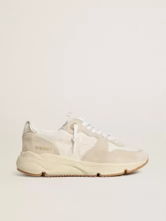 Damen-Laufsohle aus Canvas mit beigem Stern und Fersenlasche aus platinfarbenem Metallic-Leder