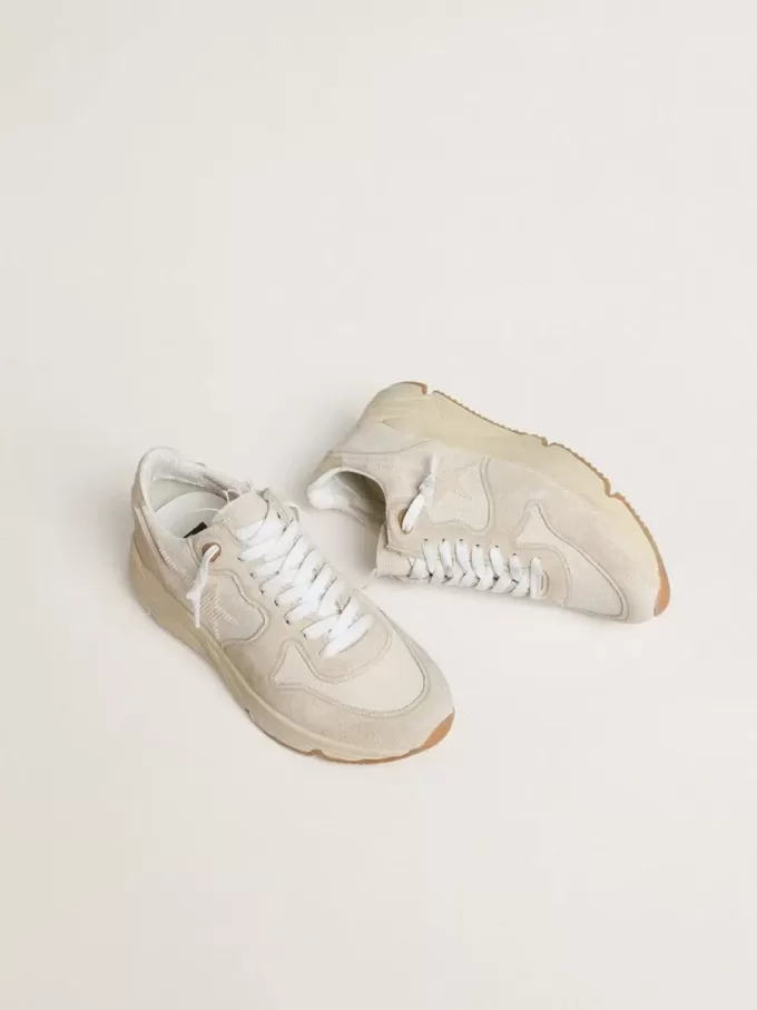 Damen-Laufsohle aus Canvas mit beigem Stern und Fersenlasche aus platinfarbenem Metallic-Leder